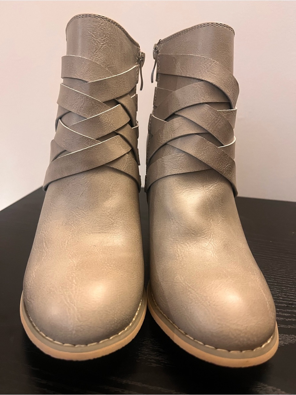 Women's Taupe Strappy Ankle Boots